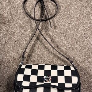 Black and White Checkered Crossbody Bag - Women